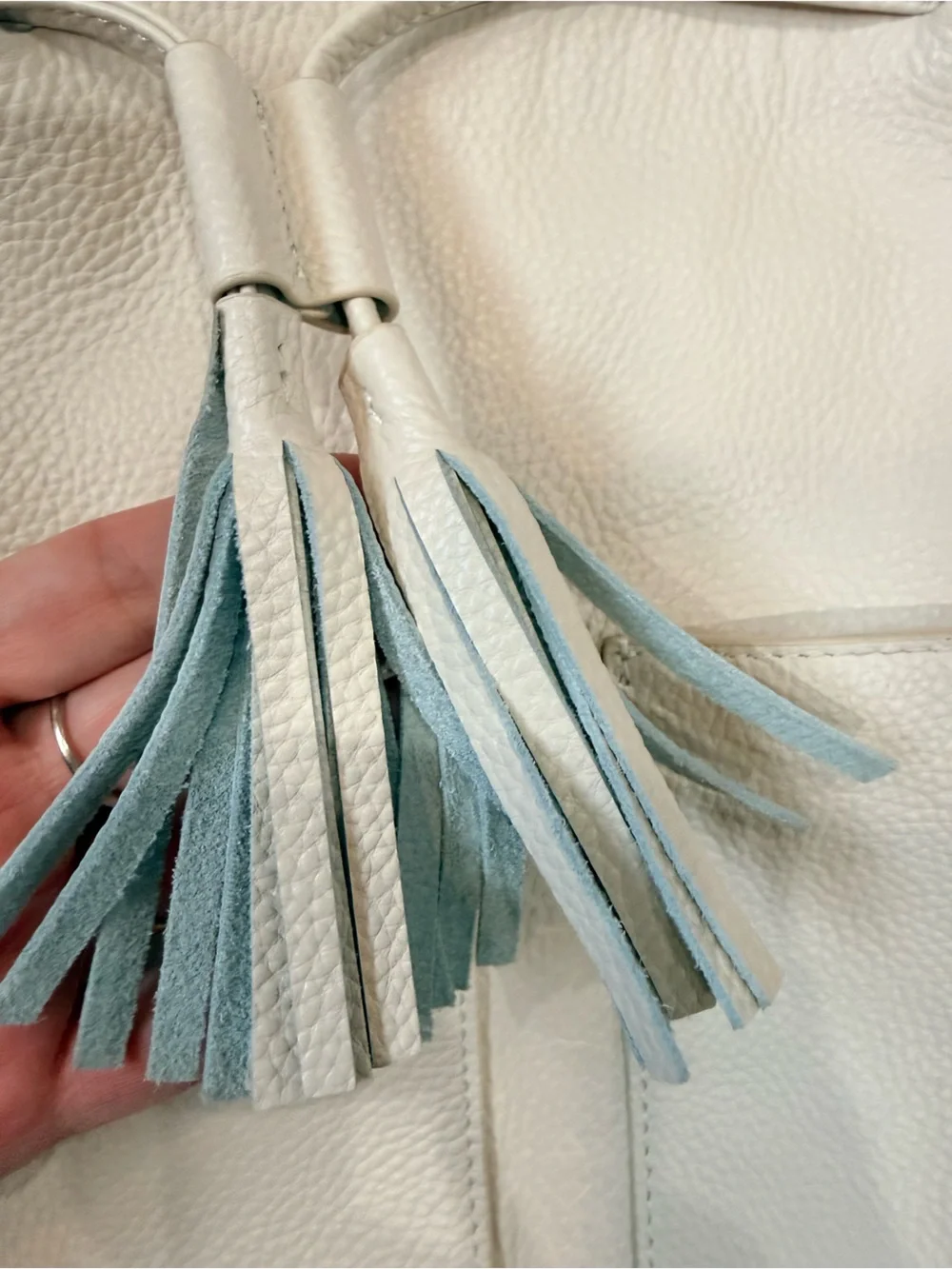Laggo Andrea Hobo Shoulder Bag Creamy White Pebbled Leather